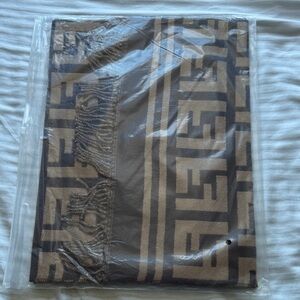Fendi Beige and Dark Brown Logo Scarf